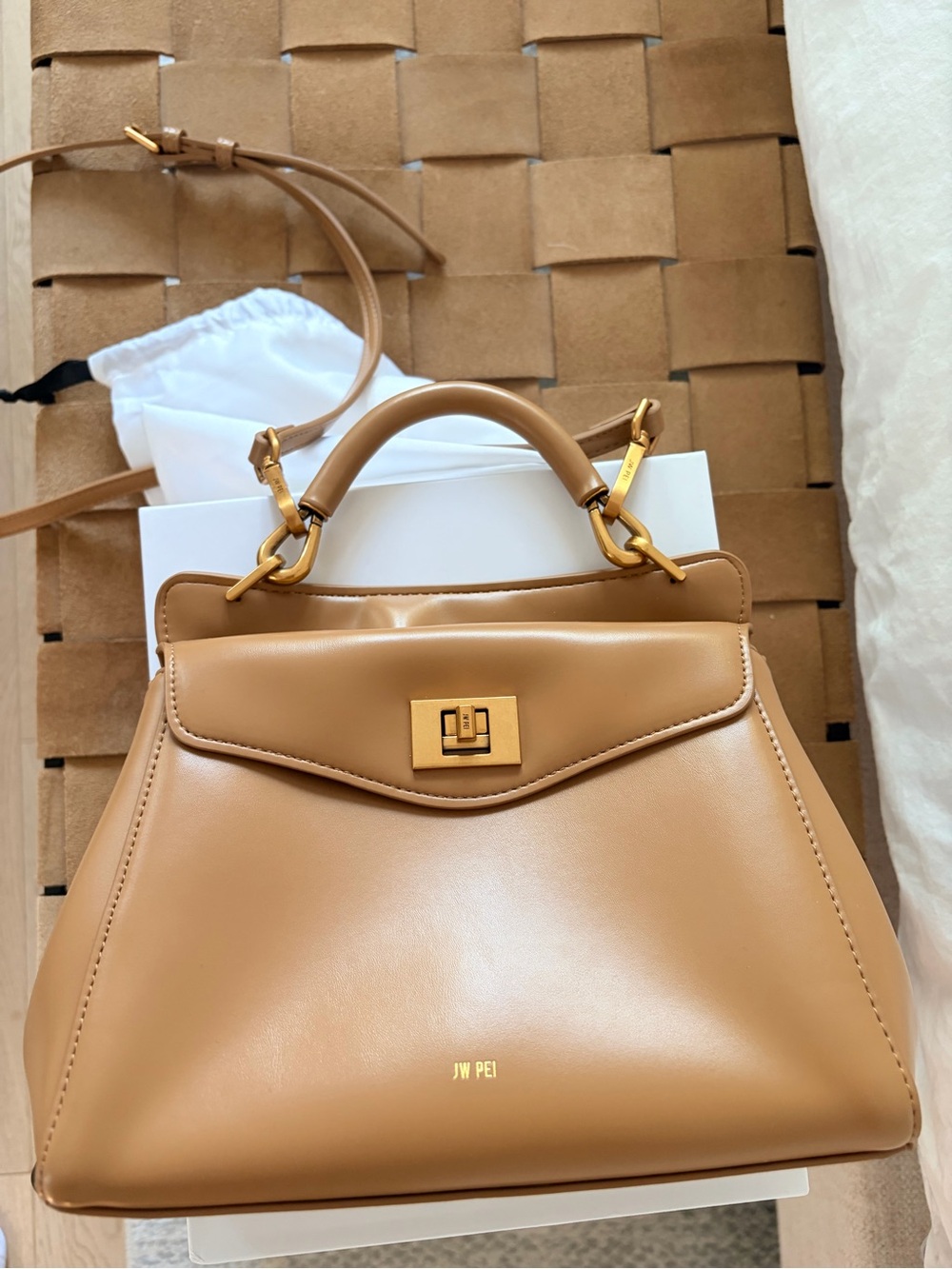 JW PEI Camel Tan Top-Handle Satchel with Gold Hardware - New